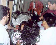 protesters in ambulance