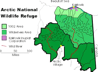 Map of Alaska showing Area 1002 (Map courtesy FWS)