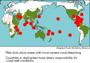World map of coral bleaching