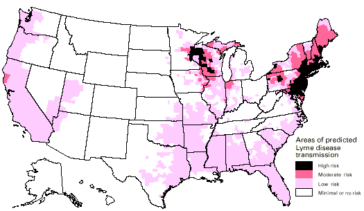 CDC map of Lyme disease coverage